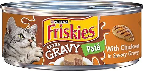 Purina Friskies Gravy Pate Wet Cat Food Extra Gravy Pate With Chicken in Savory Gravy Pack of 24 5.5 oz. Cans