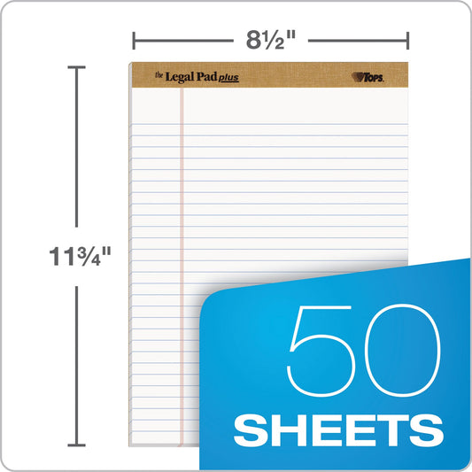 "The Legal Pad" Plus Ruled Perforated Pads with 40 pt. Back, Wide/Legal Rule, 50 White 8.5 x 11.75 Sheets, Dozen