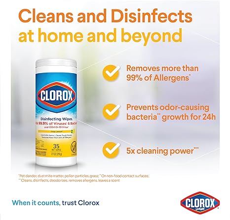 Clorox Disinfecting Wipes, Bleach Free Cleaning Wipes - Crisp Lemon, 35 Count